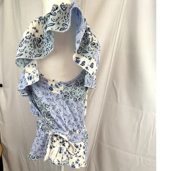 Hint of BLUSH top Small blue floral off shoulder NWT elastic waist - Picture 4 of 9